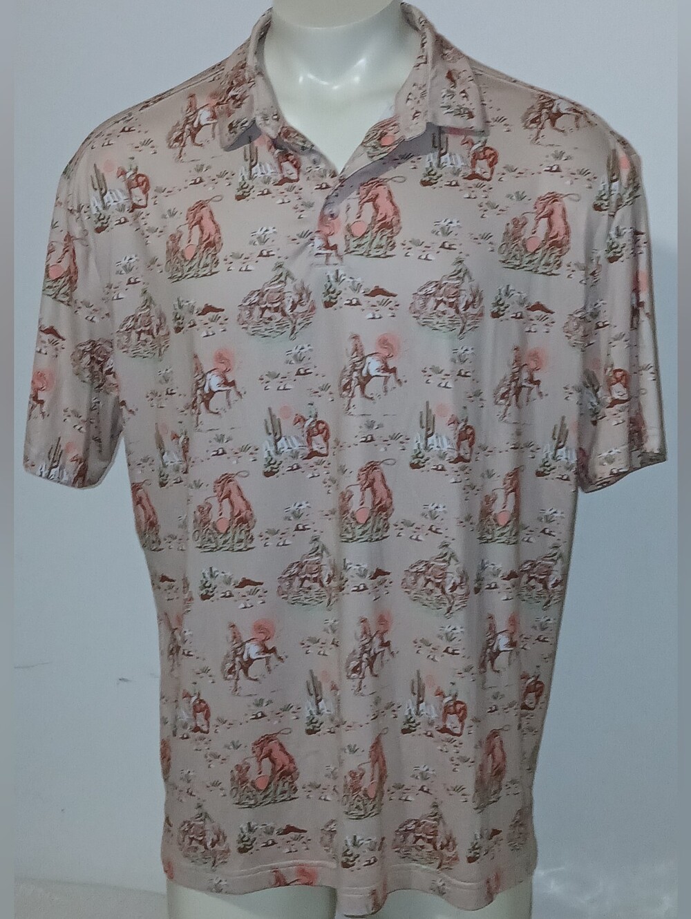 Burlebo Mens Western Print Performance Short Sleeve Polo Shirt XL